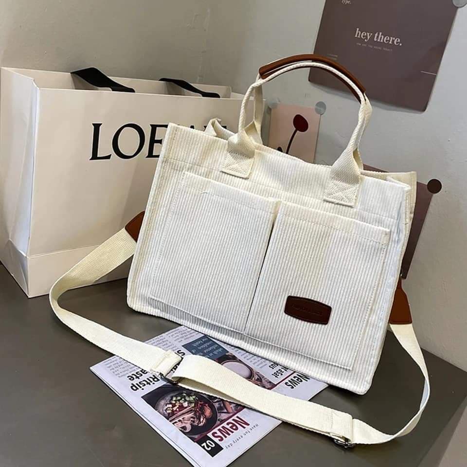 حقيبة توت قماش كوردروي أنيقة متعددة الاستخداموصف قصير: