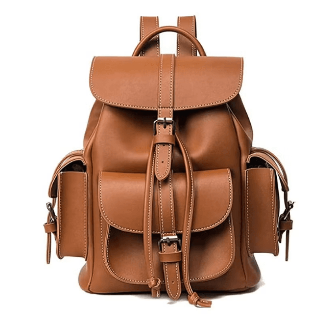Backpack for girls of faux leather, soft texture,
